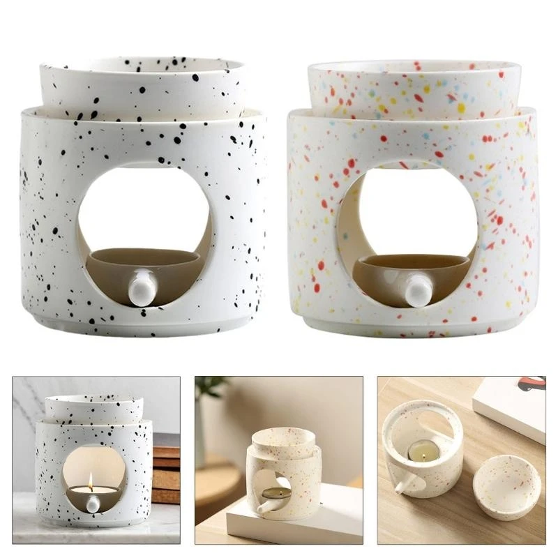 Colorful Dots Ceramics Oil Burners Aromas Lamp with Tealight Holder and Removable Bowl for Home Fragrances Diffusions B03E