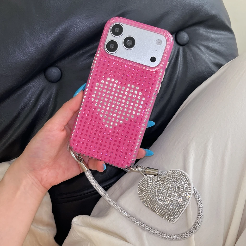 Coque de téléphone antichoc Y2K style Hot Girl, motif pois rouge rose avec cœur et pendentif, pour iPhone 17 16 15 Pro Max