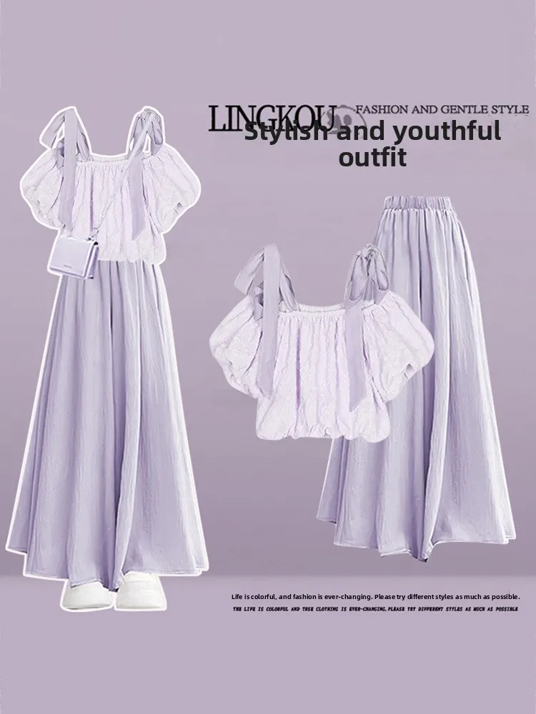 甘いショート恋人ショルダー夏服女性のツーピースセット優しいスタイルハイウエストカジュアルパンツ耐久性のある素材