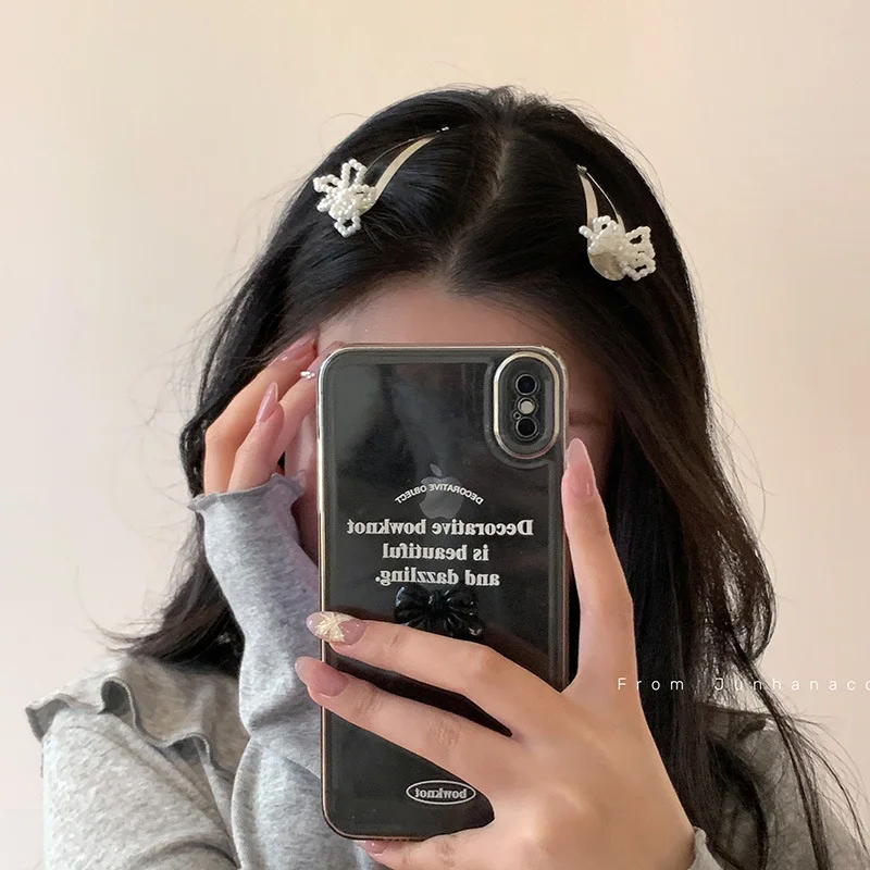 Personalized Girl Bow Beaded Hairpin Metal Bangs Clip Water Drop Hairpin Cute All-Match Side Clip Hairpin Female