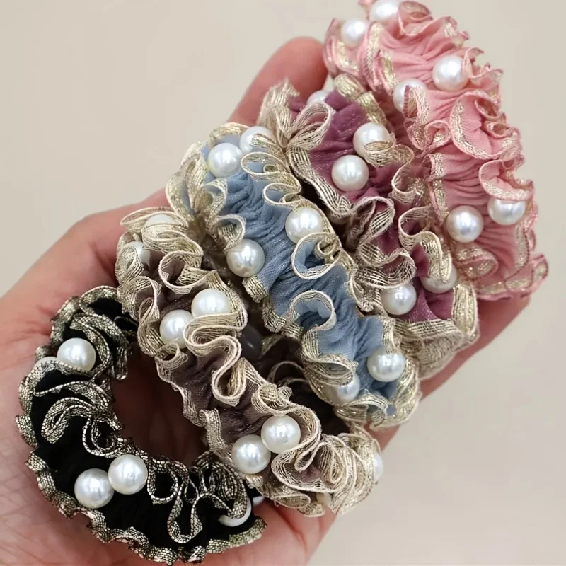 

5Pcs Pearl Hair Ties Simple Elastic Hair Bands Ponytail Holder for Women
