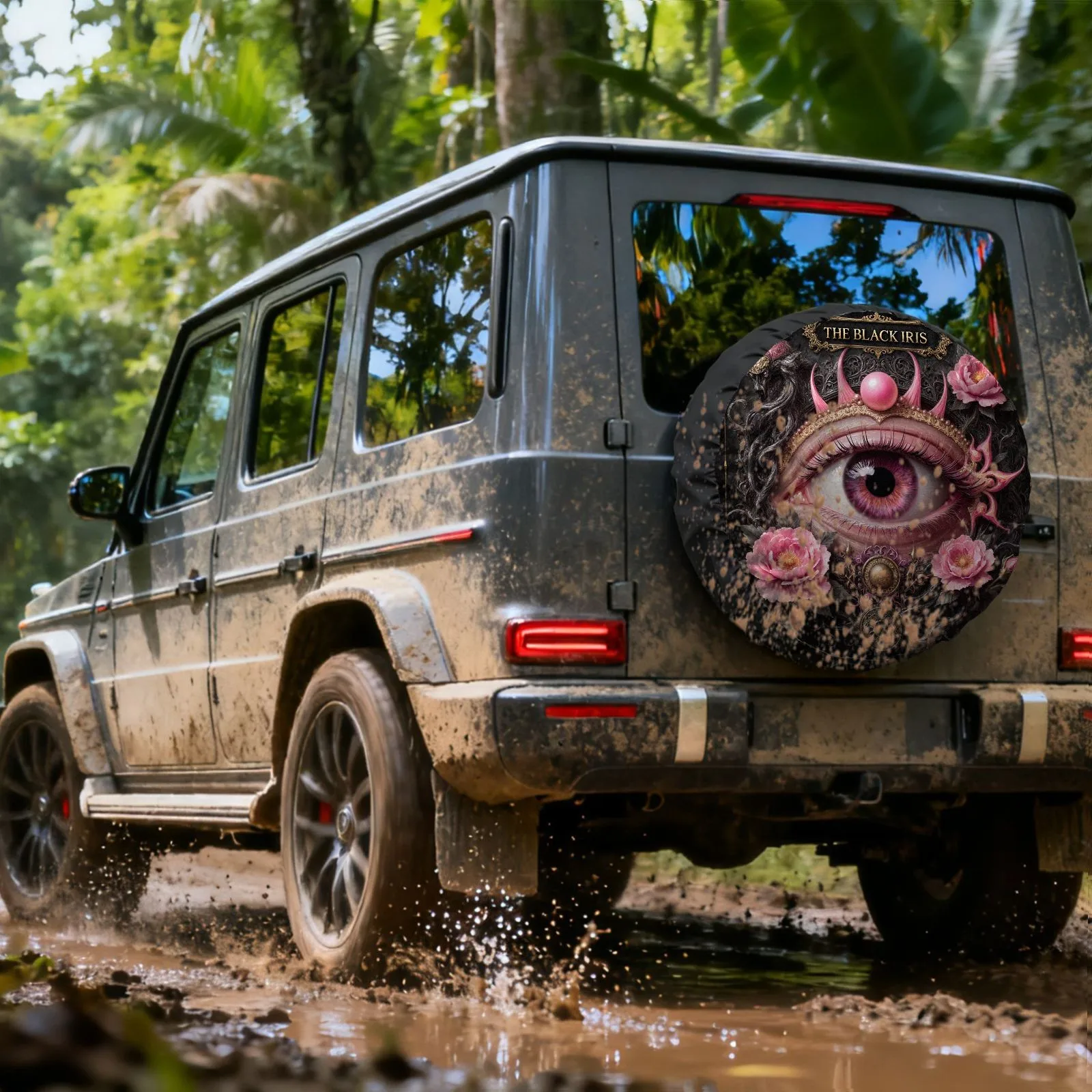 

Black Iris Eye Art Tire Cover For SUV Truck Polyester Spare Wheel Protective Accessory