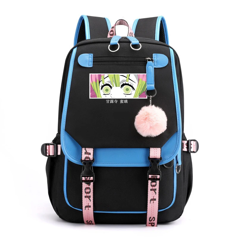 New Anime Kanroji Mitsuri Printing Backpack Student Female Cotton Canvas Backpack Kawaii Women Men Vintage School Bag