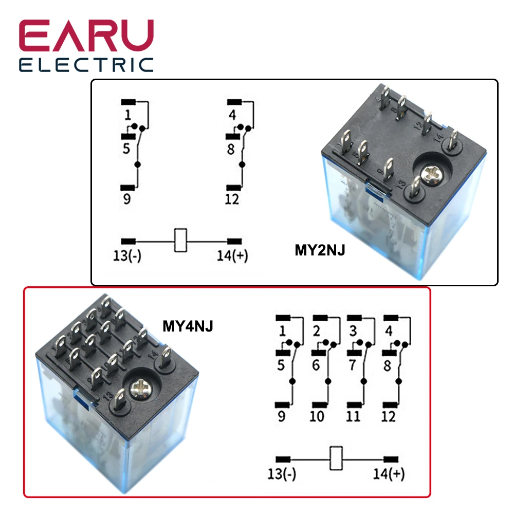 5A MY2NJ MY4NJ Relay Coil General DPDT Micro Mini Electromagnetic Relay Switch with Socket Base LED AC 110V 220V DC 12V 24V image 5