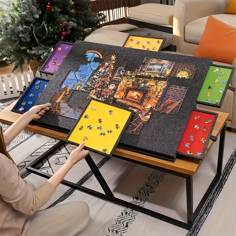 Tragbarer 6-in-1-Puzzeltisch/mit Ständer und Deckel, Puzzeltisch mit sechs Schubladen, der 1000 Stück für die Puzzle-Organisation aufnehmen kann – Detail 8