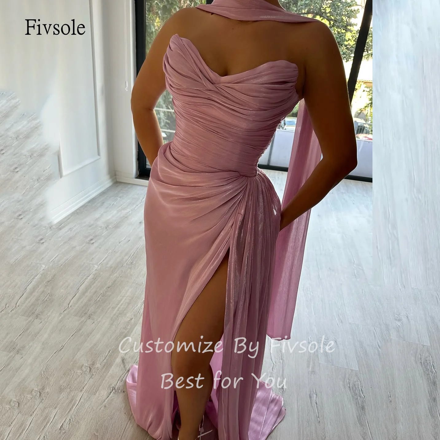 Fivsole لامعة الوردي الحبيب الرقبة حورية البحر الحفلة الراقصة بلا أكمام حزب ثوب الجانب الشق الطابق طول مساء اللباس مخصص