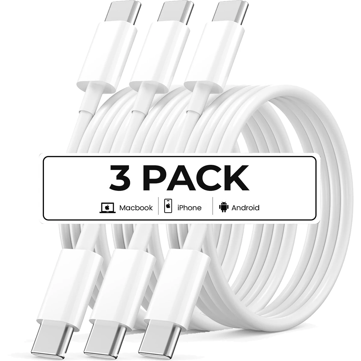 

3 шт. 20 Вт кабели для быстрой зарядки USB-C к USB-C 3,3 фута/100 см PD для быстрой зарядки и синхронизации данных для iPhone 15/15 Pro Huawei Samsung Xiaomi