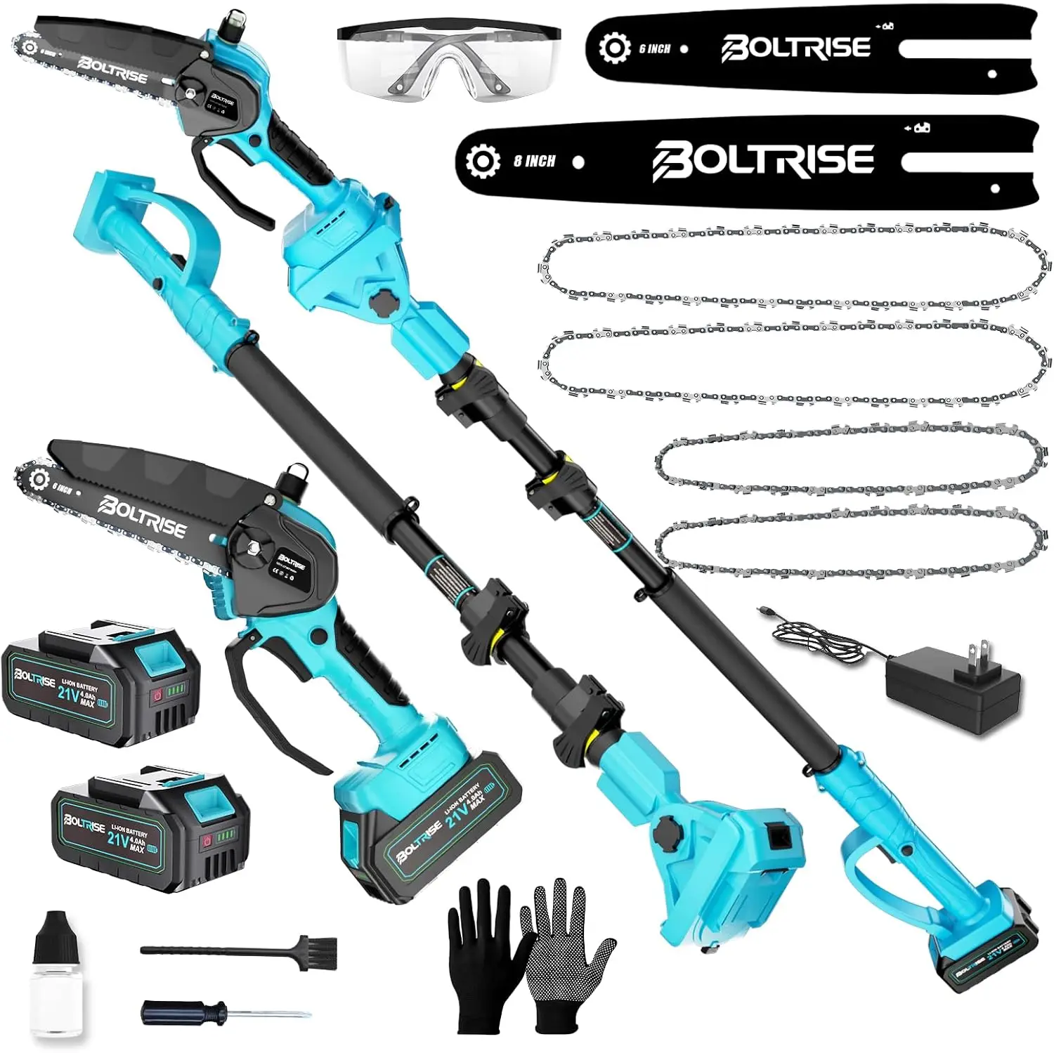 

Аккумуляторная электрическая пила-высоторез 3-в-1, 8-дюймовая и 6-дюймовая мини-пила с 2 батареями, телескопическая, для обрезки деревьев до 16 футов