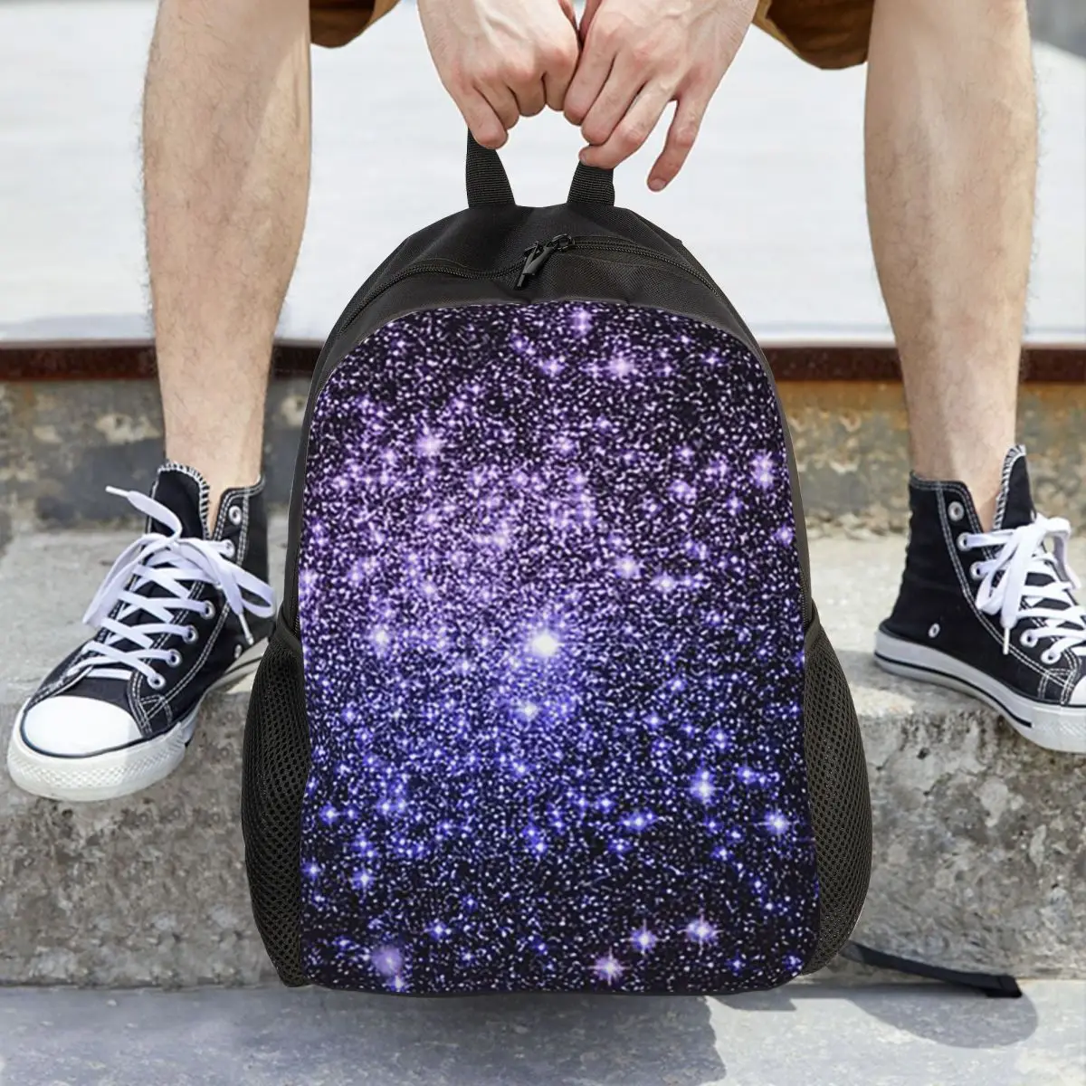 

Galaxy Sparkle Stars Lavender Periwinkle Blue Ombre Backpack Daypack Children BookBag School Bag Shoulder Bags for Men Women