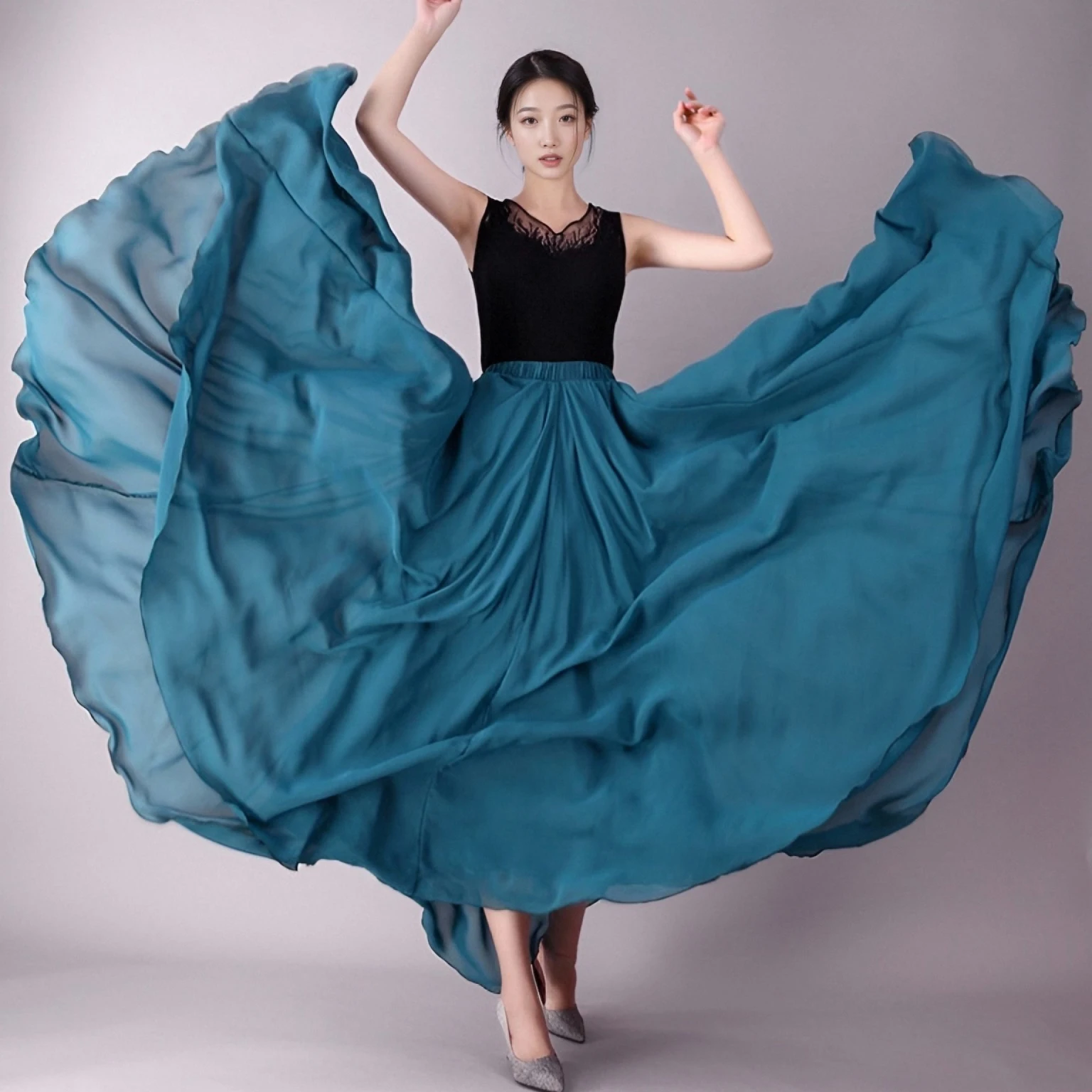 Mulheres 720 cigano dupla camada saias longas chiffon ballet dança do ventre boêmio prática de dança profissional palco desempenho vestido