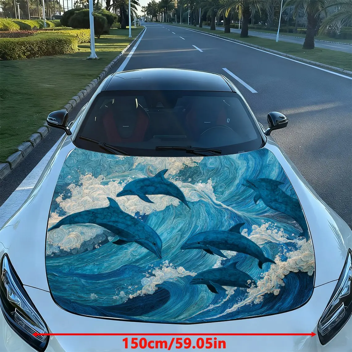 Active Dolphins Car Hood Sticker, Colored Vinyl Sticker, Truck Pattern, Engine Hood Decoration Accessories, Waterproof, Scratch
