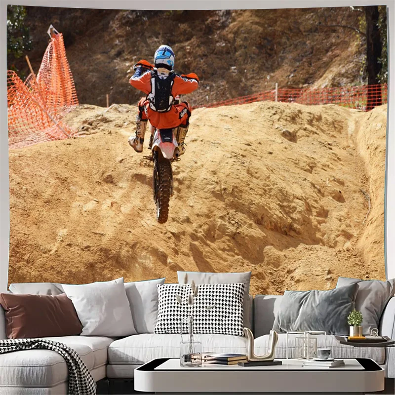 Dynamic Motocross Dirt Bike Racing Action Wall Tapestry Canvas Art Decor for Sports Bedroom Man Cave Gifts Poster
