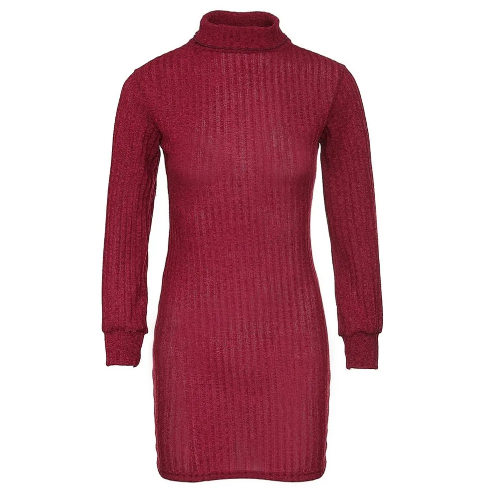 Elegant Turtleneck Sweater Dress Women Autumn Winter Loose Long Sleeve Knitted Casual Clothes Solid Dresses