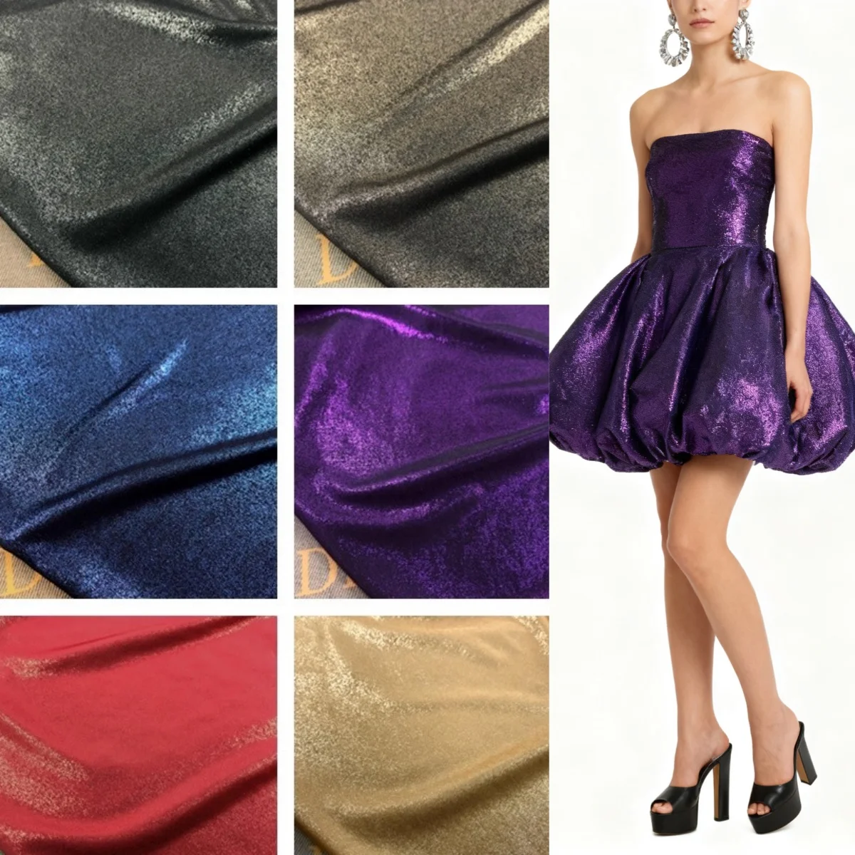 

Сплошной цвет, блестящая эластичная ткань, металлический цвет, висящая звездная ткань, сшитые брюки, платья, купальники, аксессуары, ткань