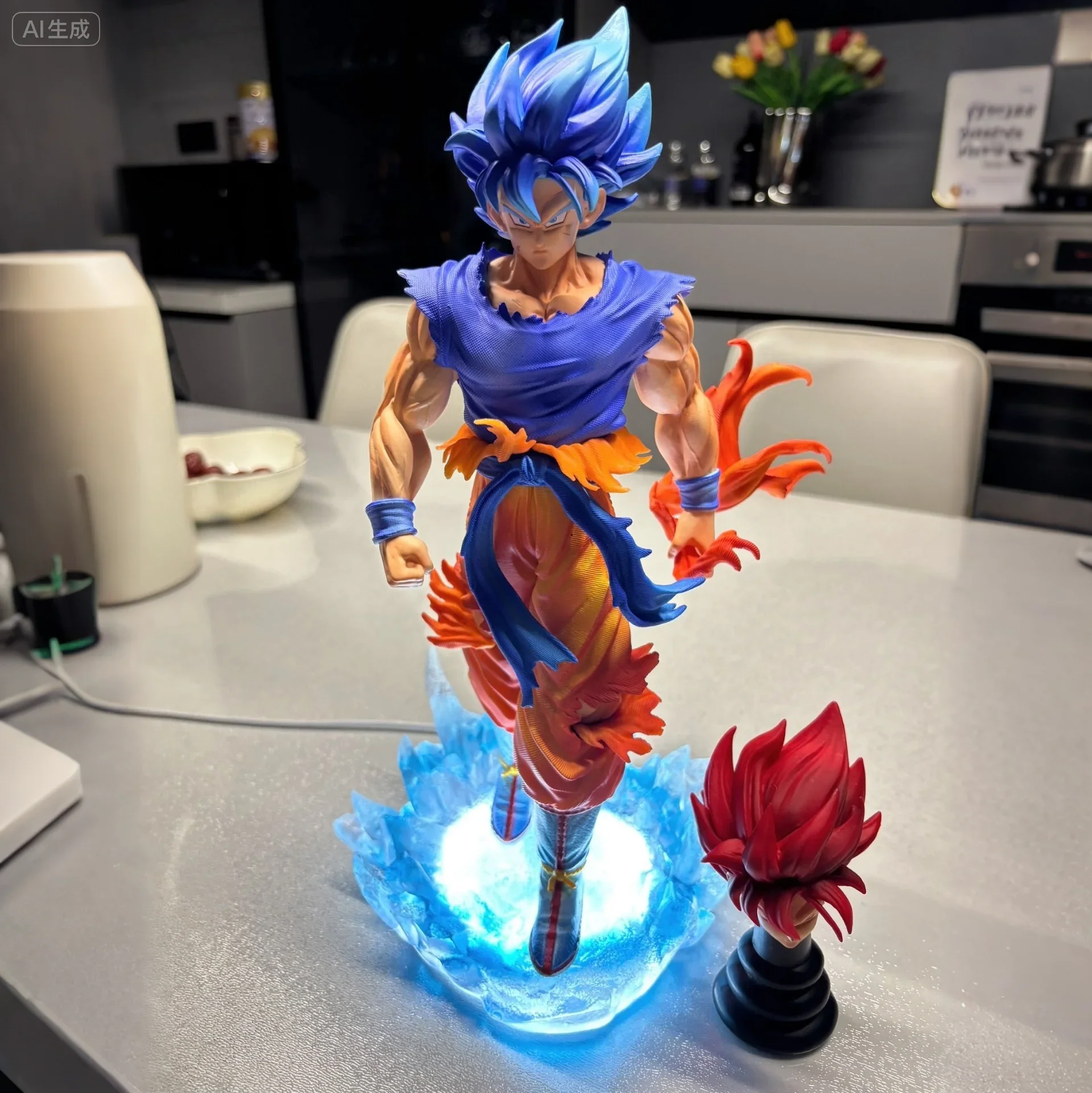 Фигурка Dragon Ball Super Saiyan Goku 32 см со светодиодной подставкой и сменными головками, крутой коллекционный подарок, игрушка-украшение в стиле аниме в подарок