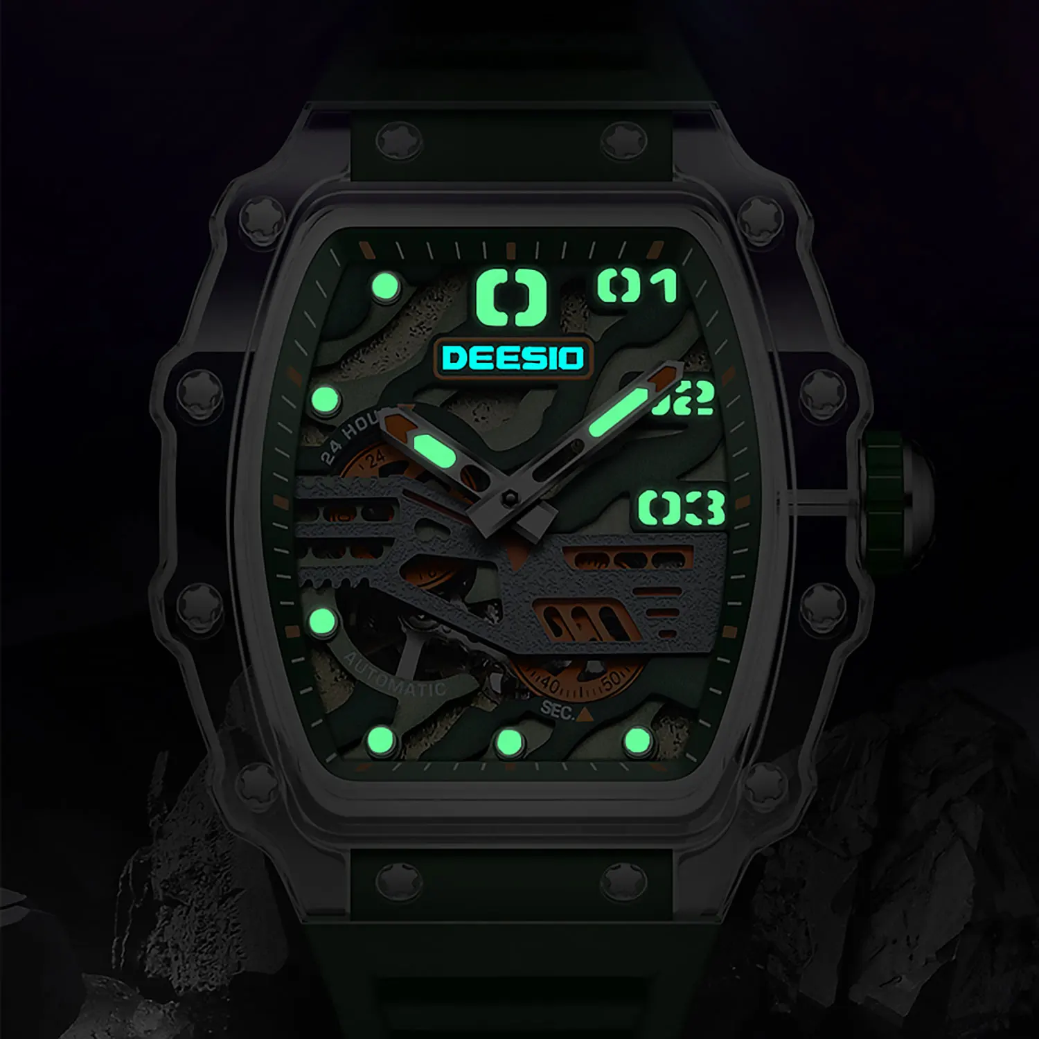 Deesio 1926 ساعة ميكانيكية أوتوماتيكية للرجال بتوقيت جرينتش من ألياف الكربون خفيفة الوزن ذاتية الملء مقاومة للماء ورياضات الياقوت