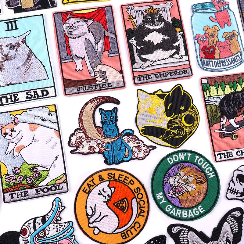Mond Katze/Schädel Patch Cartoon Tier gestickte Patches auf Kleidung Punk/Schädel Patch Eisen auf Patches für Kleidung nähen Abzeichen DIY