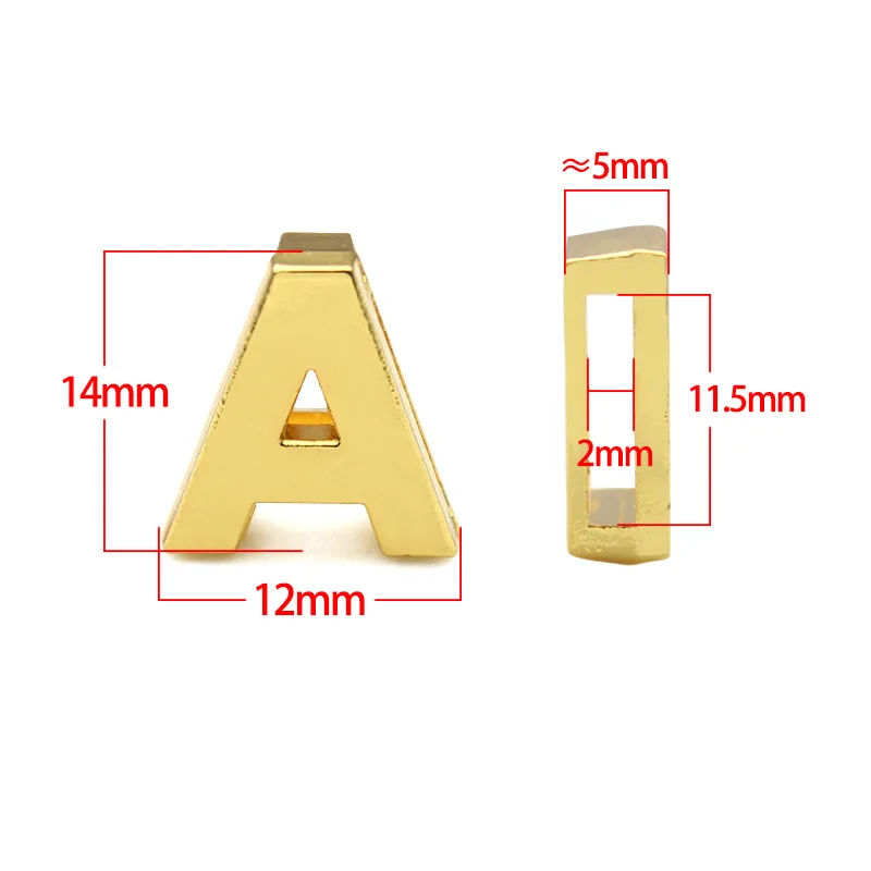 50PC/lot Hole 8MM 10mm Plain Slide Letter Golden A-Z Alphabet Slide Charms Fit For diy Keychains Pet Collar bracelet making