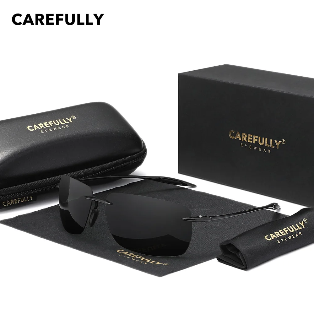 

Carefully Classic Frameless Sunglasses Polarized UV400 Mirror Lens Glasses For Men Women Driving Eyewear Lightweight