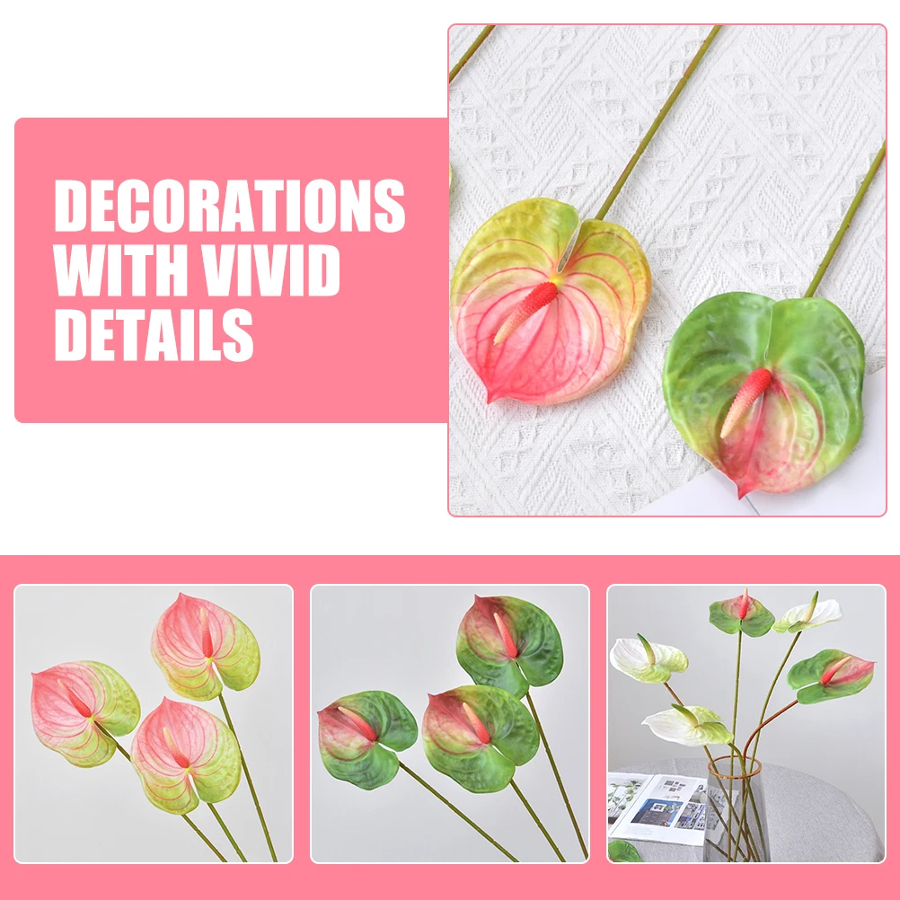 

6Pcs Artificial Anthurium Flower Bouquet Bright Plastic Stem Lifelike Home Decor Wedding Centerpiece Photo Prop