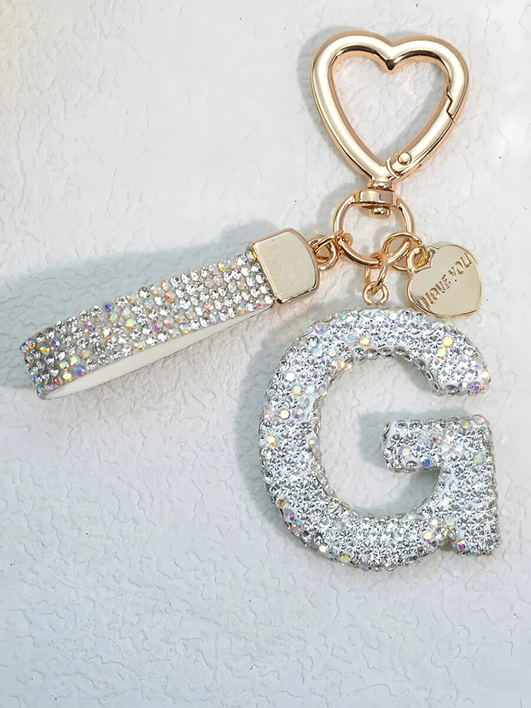Glänzender Diamant-Besatz 26 Englische Initialen Schlüsselanhänger Auto Hochwertiger Schlüsselring Damenhandtasche Zierlicher Anhänger Thanksgiving-Geschenke – Detail 7