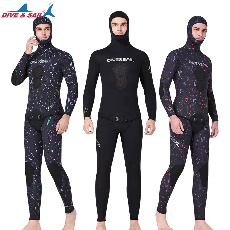 Premium 3mm CR Neoprene Wetsuit for Men - Camouflage Design with Hood  Perfect  Spearfishing and Free Diving