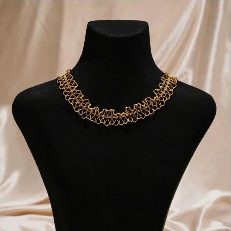 Bellu Gold and Silver Chain 925 Silver Vintage Italian Lace Neck Chain Hollow Mesh Women's Adjustable Slide‑Pull Choker Necklace