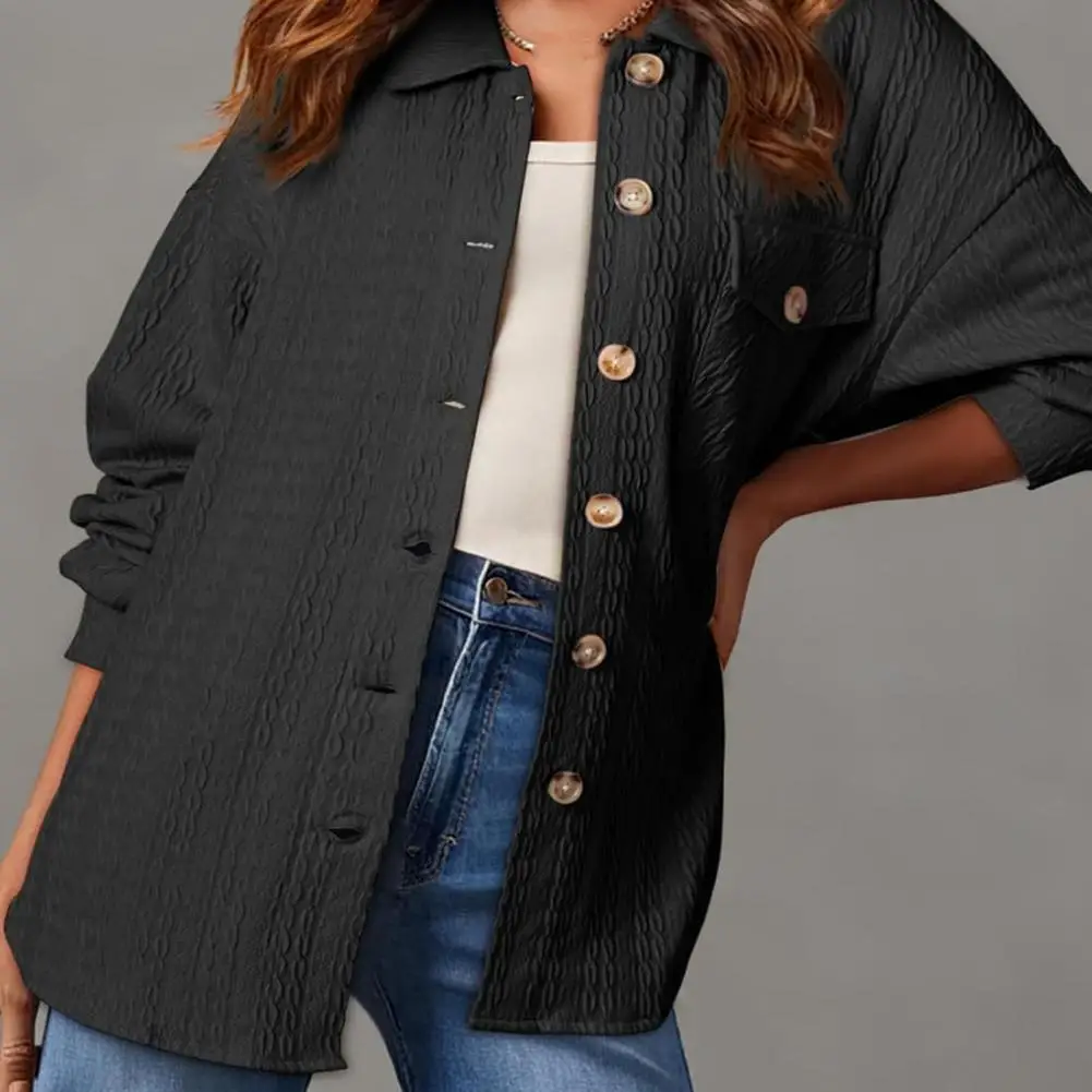 Women Button-down Shirt Oversized Fit Women Shirt Elegant Lapel Long Sleeve Shirt Jacket for Women Oversized Solid Color Twist