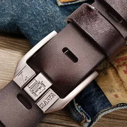 130CM Leather Cowhide Men's Belt Fashion Metal Alloy Pin Buckle Adult Luxury Brand Jeans Business Casual Waist Male Strap Brand