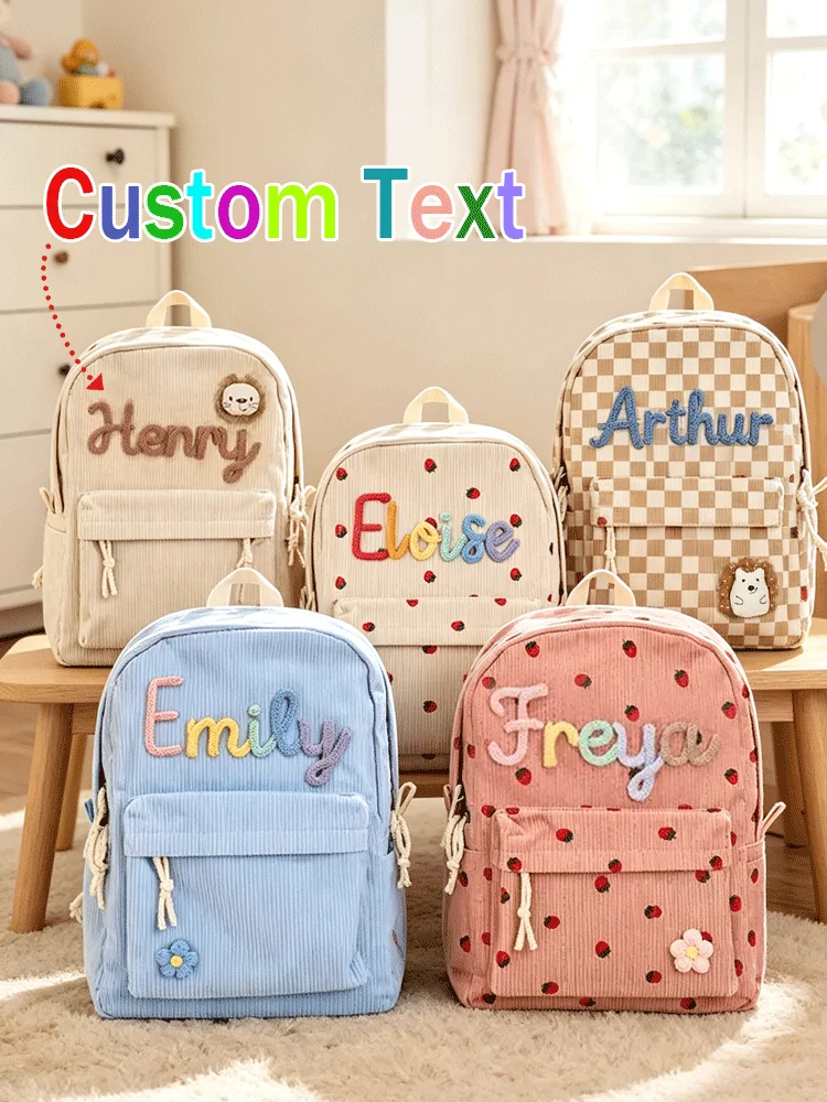 [Custom] Personalized Back-to-School Backpack with Name – Strawberry/Checkered Pattern, Lightweight & Spacious Travel Backpack