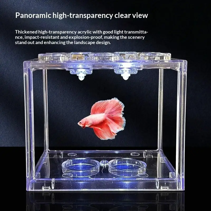 Aquarium Mini Acrylic Fish Tank Reptile Pet Box Stackable Aquarium Cylinder Landscape Seaweed For Home Office Decoration
