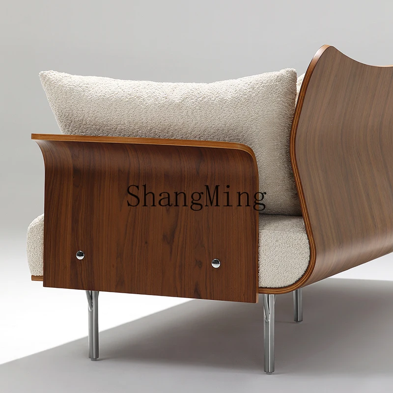 LXY small apartment home antique style living room walnut fabric sofa modern simple leisure chair