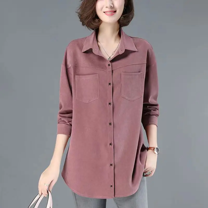 Casual Cotton irt Women's Long Sve Mid-Length Spring Autumn New Sle Korean Loose Mom Casual irt Coat for Middle-Aged...
