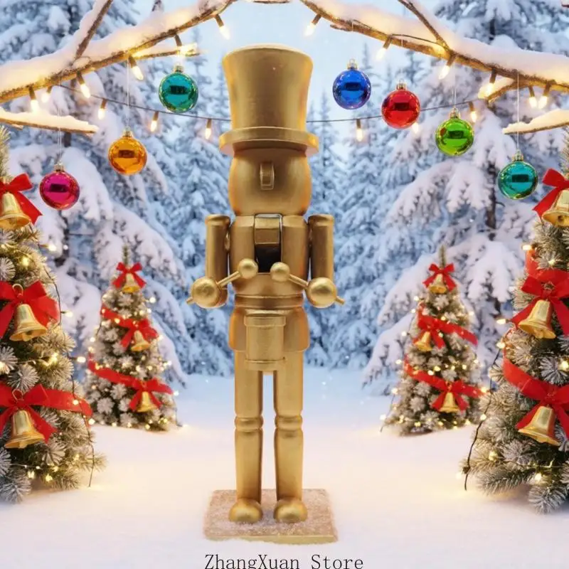 Weihnachts-Nussknacker-Soldaten-Figur, Dekoration aus goldfarbenem Kiefernholz, freistehende Dekoration für Kaminsims, und – Detail 5