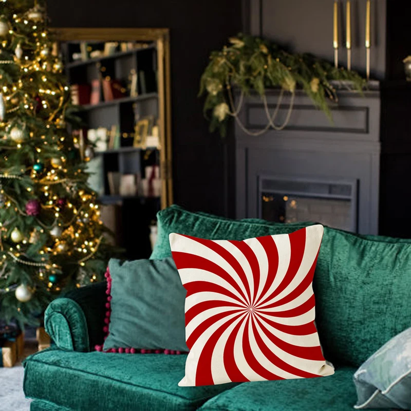 أغطية وسائد عيد الميلاد، أغطية وسائد بنمط شريط حلوى عيد الميلاد لتزيين غرفة النوم المنزلية والعطلات