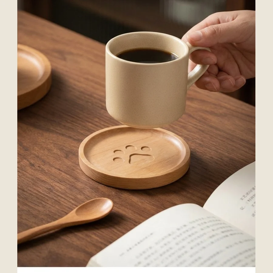 Beech Wood Bear Paw Coaster Round Heat Insulation Cup Mat Non Slip Desk Protector Coffee Tea