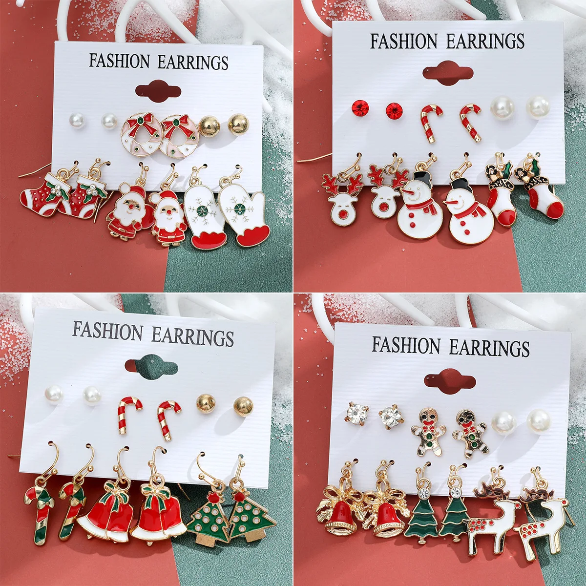 6 Pairs Christmas Earrings Xmas Tree Elk Snowman Santa Claus Cute Ear Stud Dangle Earrings Christmas Gifts For Women Girls Kids