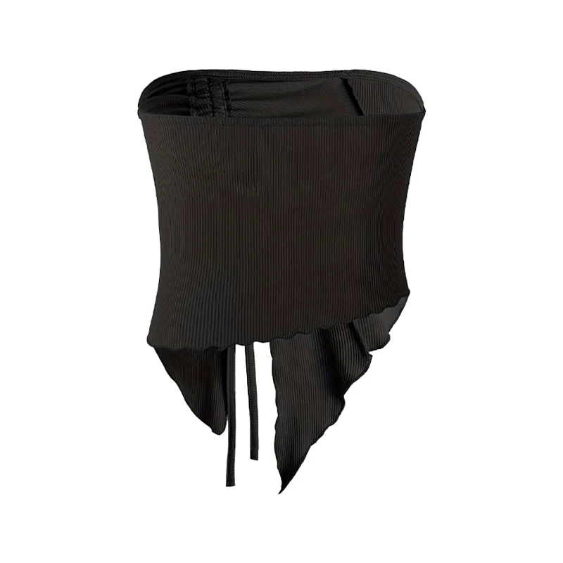 Spring and Summer New Drawstring Red Valentine's Day Party Ins Style Young Slit Asymmetrical Slim Off-Shoulder One-Shoulder Sexy Women's Top Wrapped Chest Vest image 4