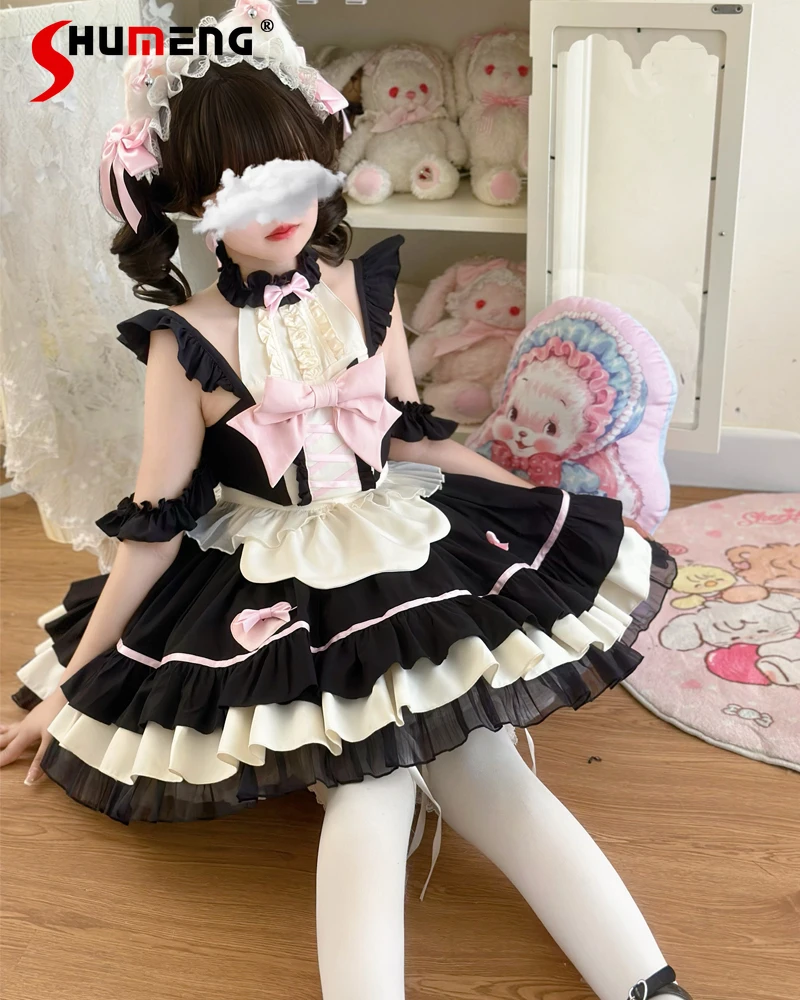 

Original Design Lolita Suspender Dress Jsk Women's Sweet Bow Cosplay Maid Costume Dress Student Kawaii Short Dress Summer 2025