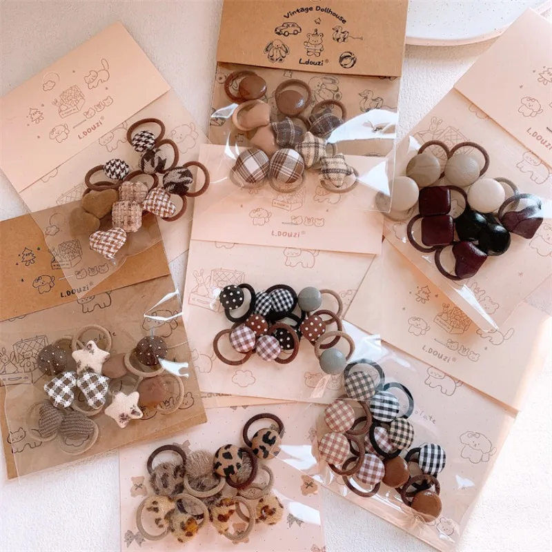 

Versatile Brown Plaid Heart Button Elastic Hair Ties Set for Girls Mini Ponytail Holders Irresistible Secure Hair Accessories
