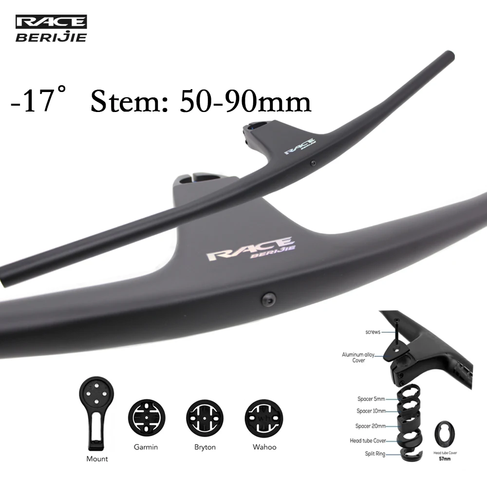 

RACE Chrame Logo Full Carbon Fibre Internal Cable Integrated Cockpit -17° MTB Handlebar For MTB XC