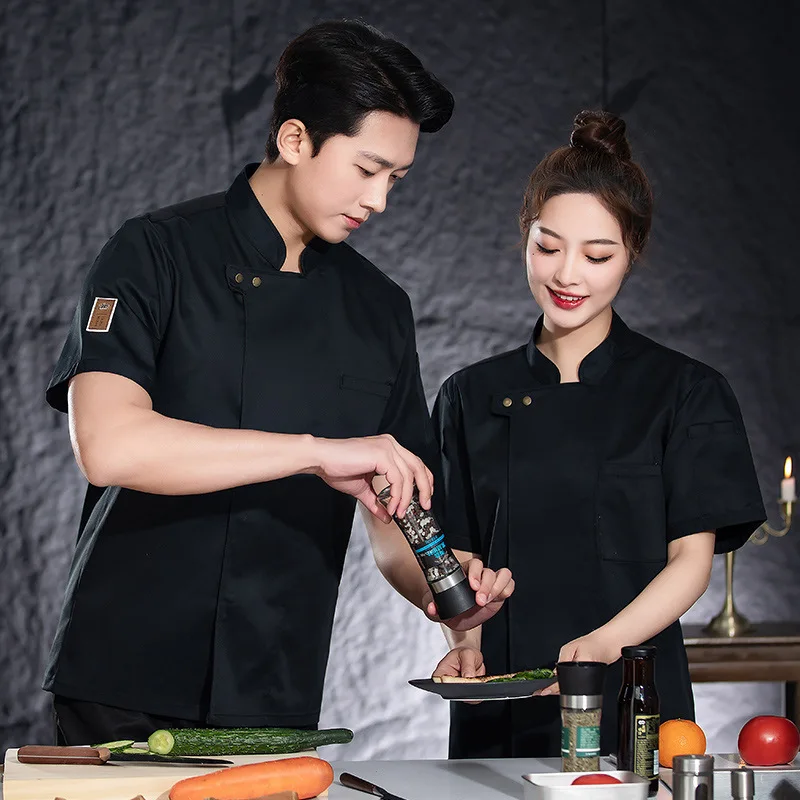 ホテルレストラン厨房作業服半袖シェフジャケットベーカリーペストリーシェフサマーホワイトキッチンコート