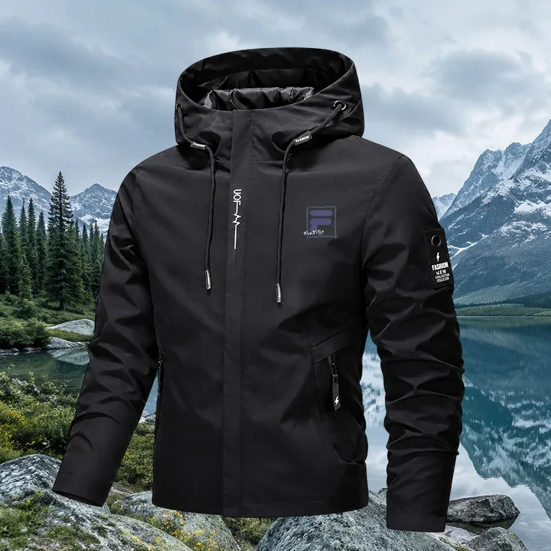 2026 New Men Thin Hooded Hiking Jacket, Solid Breathable Wear-resistant Outdoor Daily Casual Coat