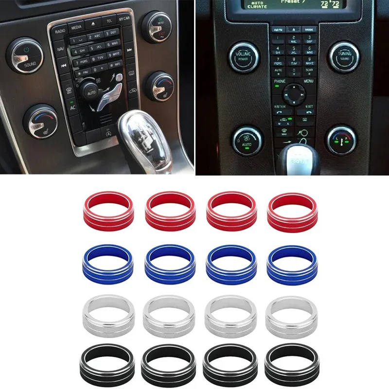 4pcs/set Car Air Conditioning  Knob Heat Control Switch Knob Cover Decorative Ring Stickers Fit For Volvo S60 V60 XC60 S80 V40