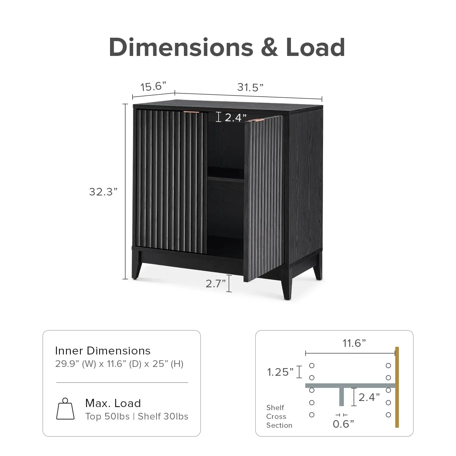 Brooklyn Fluted Storage Cabinet, Modular Accent Buffet Sideboard With Adjustable Shelf, 50lb Load, Customized