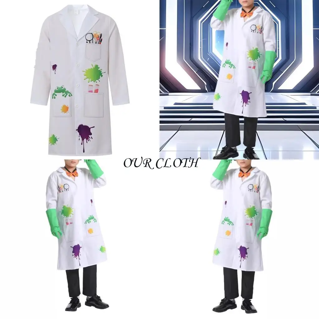 

4pieces безумный ученый костюм лабораторный лабораторный шермовой шерстяные бокалы рамы безумных ученых наряды для Хэллоуина в