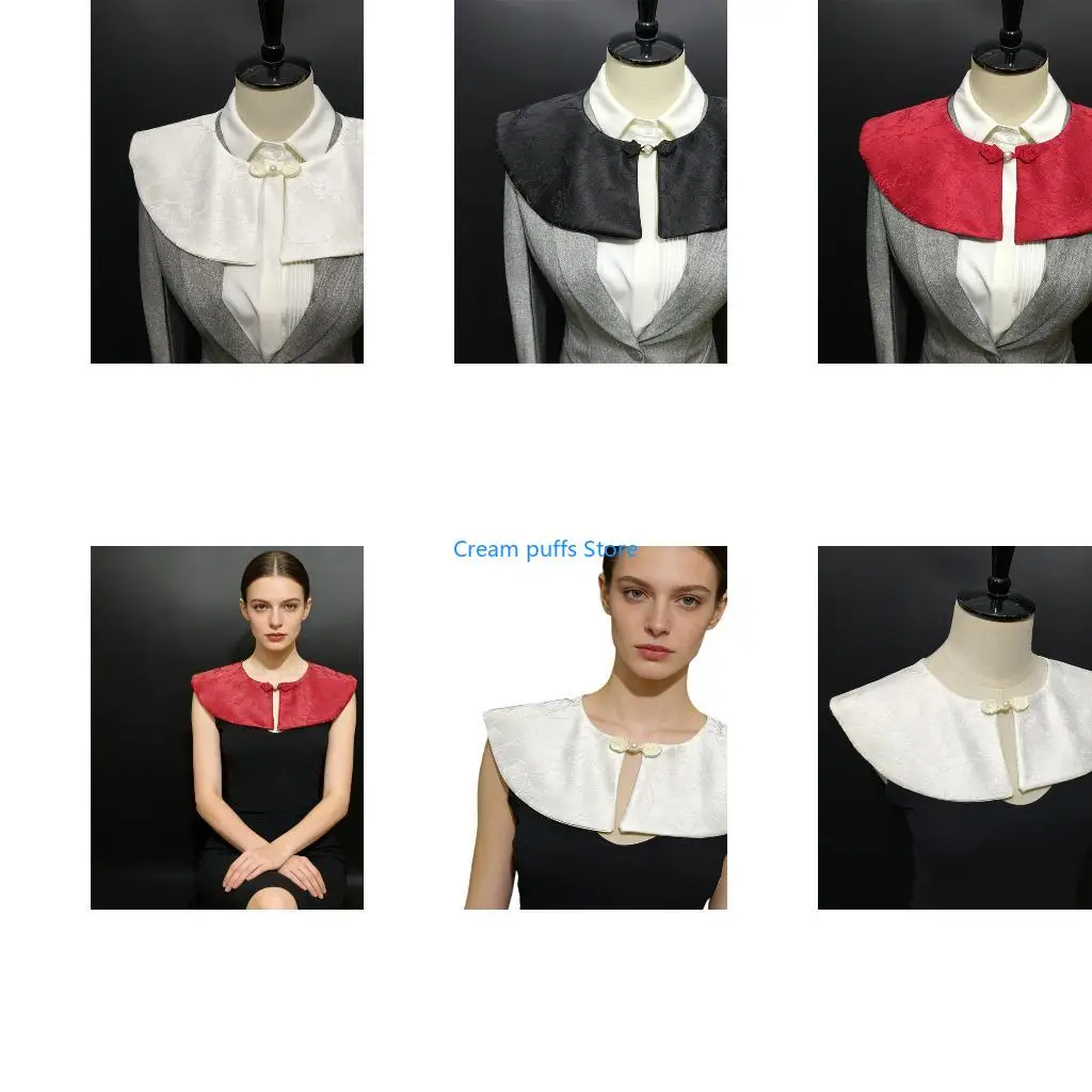 50LE Shoulder Accessory Detachable Faux False Lapel Floral Half Shirt Blouse For Cultural Event Tea Parties Graduations