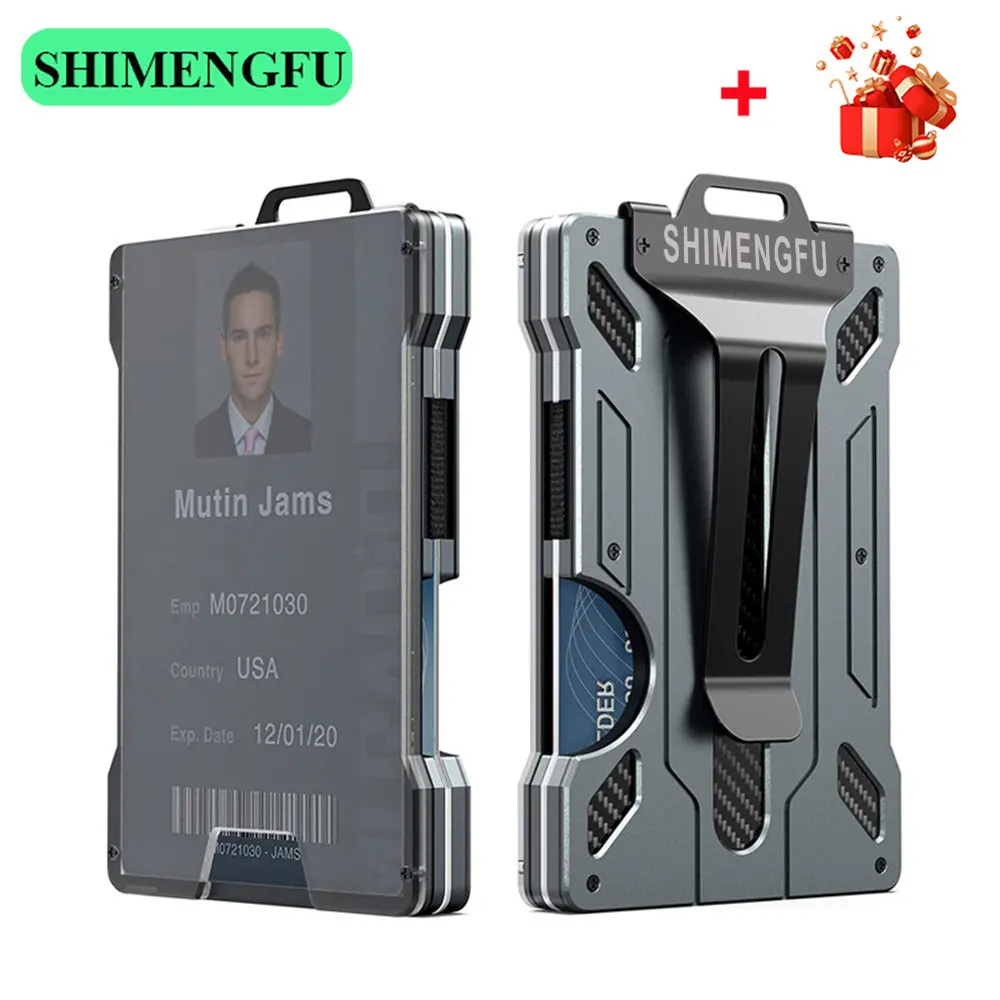 Weihnachten Geschenke GiBadge Karte Halter Carbon Brieftasche Männer Dünne Aluminium Metall Geld Clip ID Rfid Sperrung Bargeld Minimalistischen