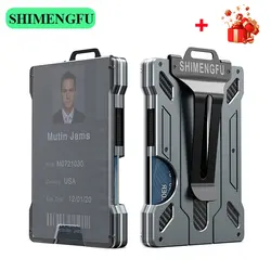 carteira masculina Tarjetero de fibra de carbono para hombre, billetera delgada de aluminio, Clip de Metal para dinero, identificación Rfid, bloqueo de dinero en efectivo, minimalista, ultrafino