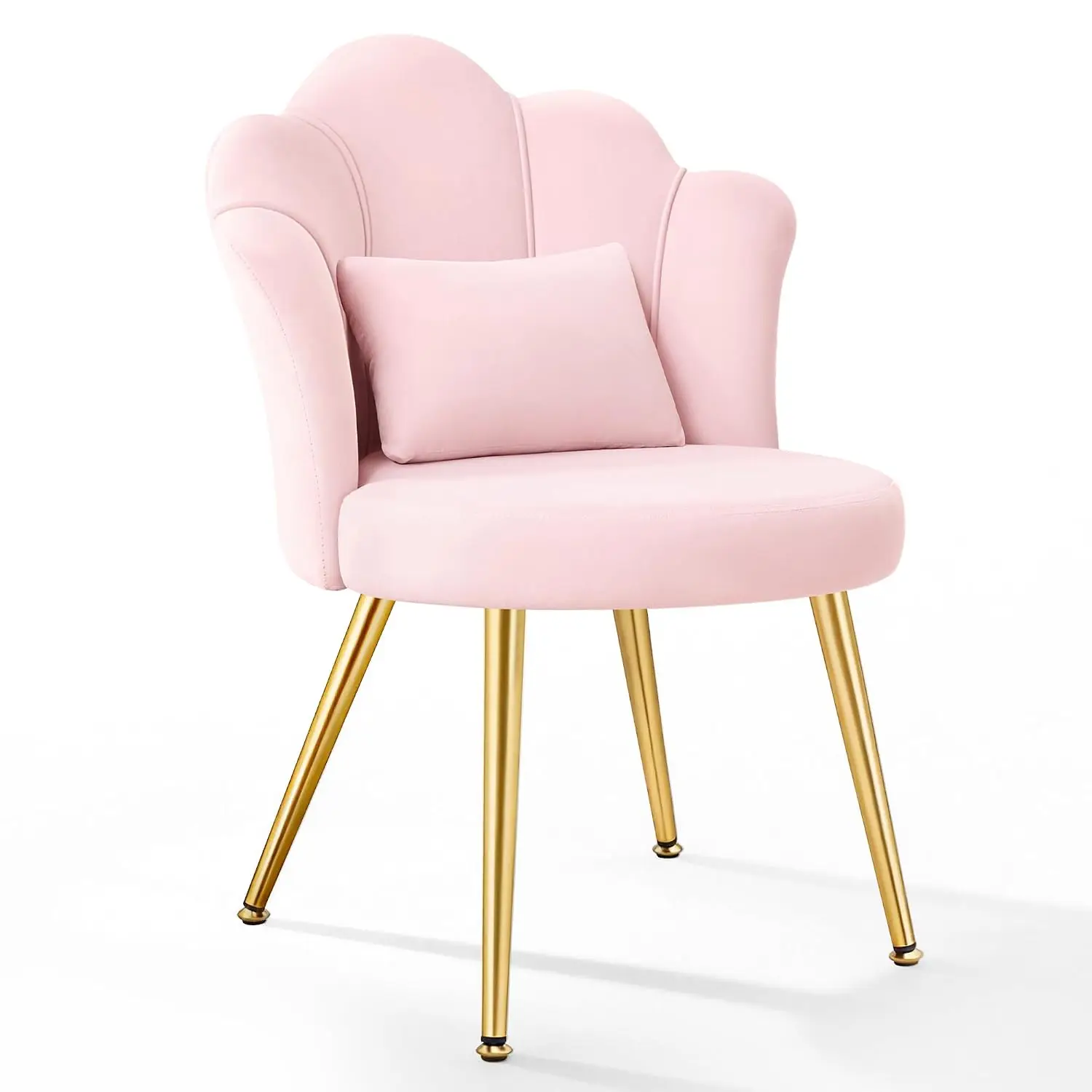 Petal Makeup Vanity Chair with Back, Flower Chair Comfy No Wheels for Girls Women, Makeup Chair with Golden Metal Legs & Lumbar